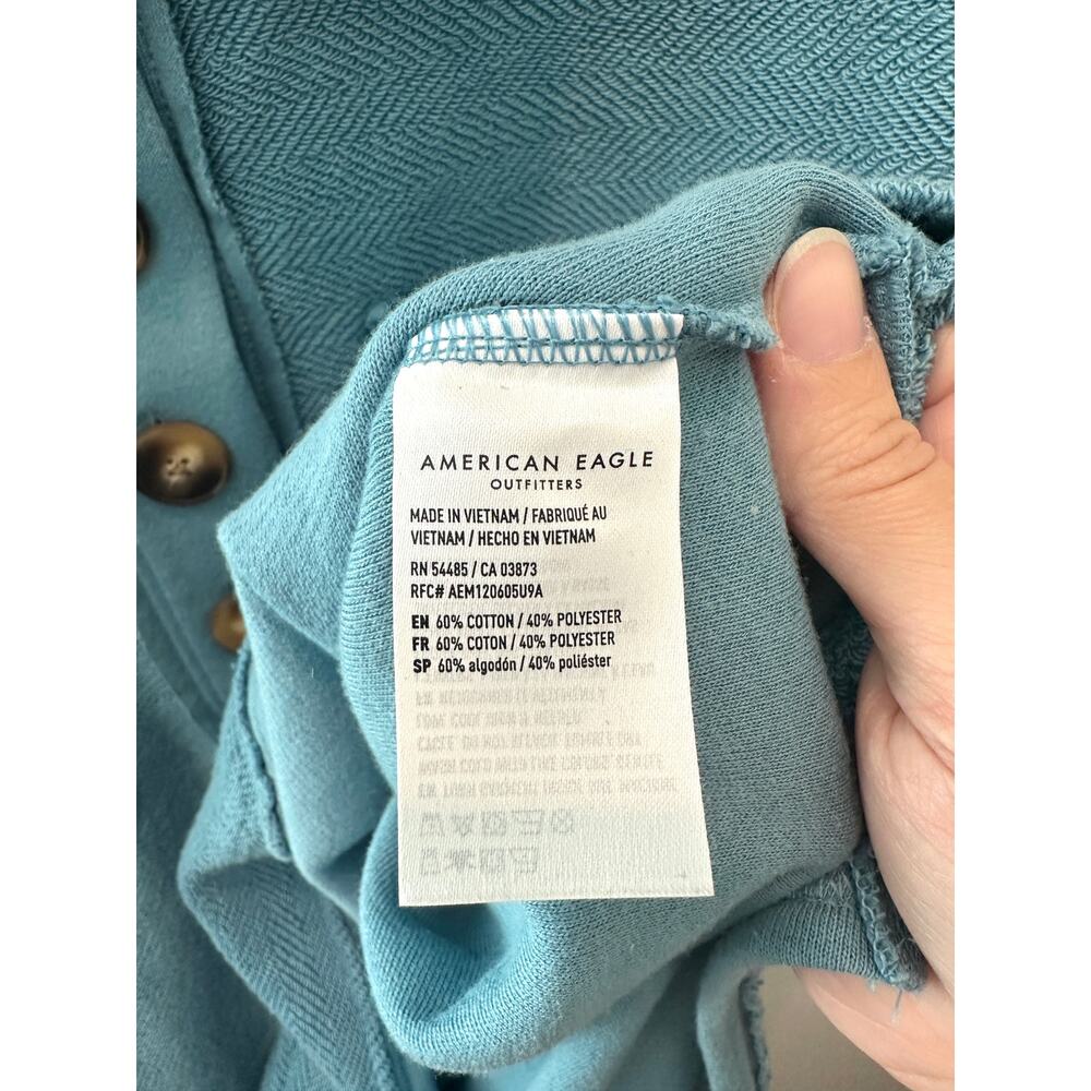 American Eagle Blue Oversized Collared Henley Swe… - image 7